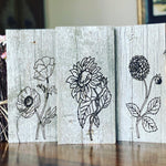Reclaimed Barnwood Set of Three Engraved Flowers