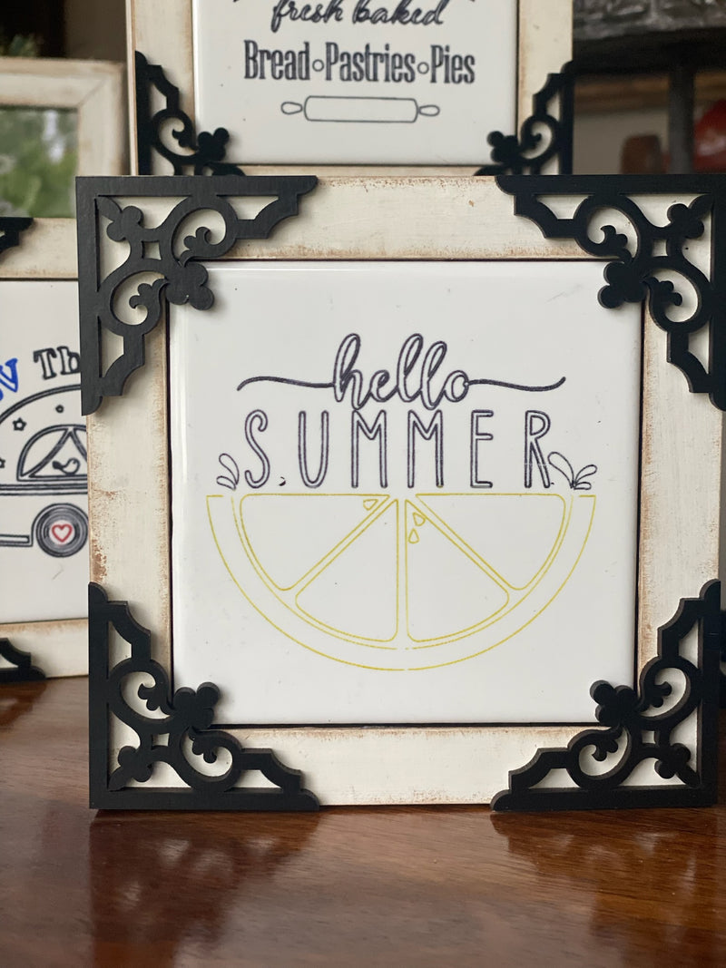 5 x 5 Hello Summer with Lemon Wood Block Engraved Tile