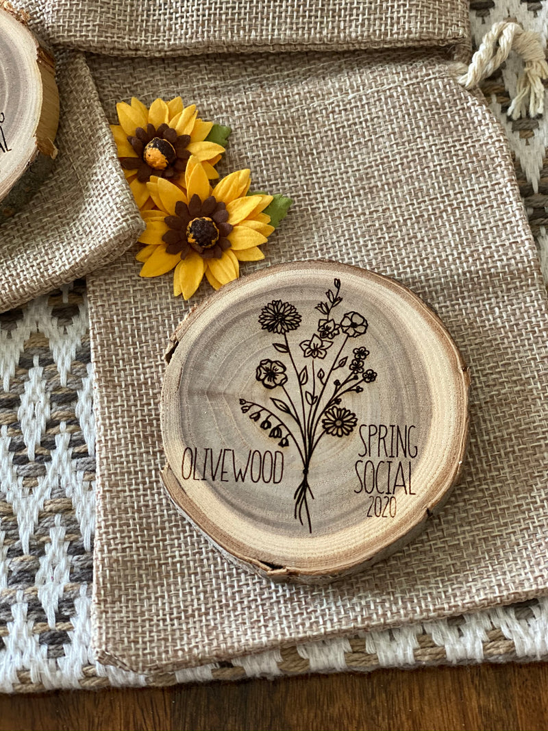 Custom Wood Round Magnet Party Favors