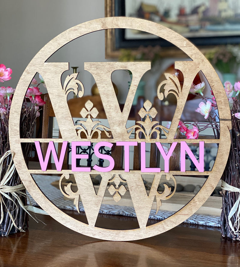 Round Monogram Name Sign