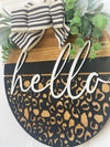 15" Hello Leopard Print Wood Round