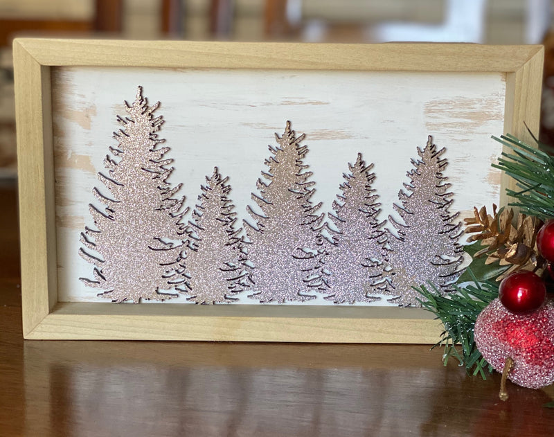 Framed Glitter Trees Shelf Sitter