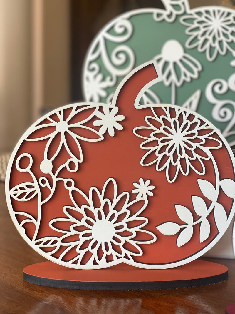 Set of 4 Floral Pumpkins Free Standing