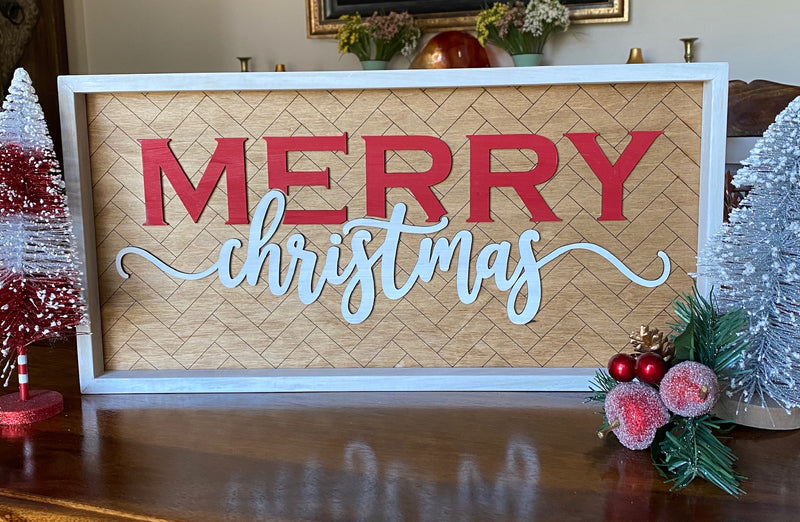 Framed Herringbone Merry Christmas Sign