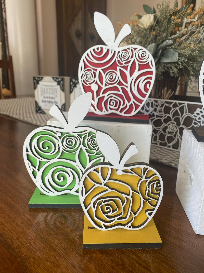 Set of 3 Floral Apples with Stands