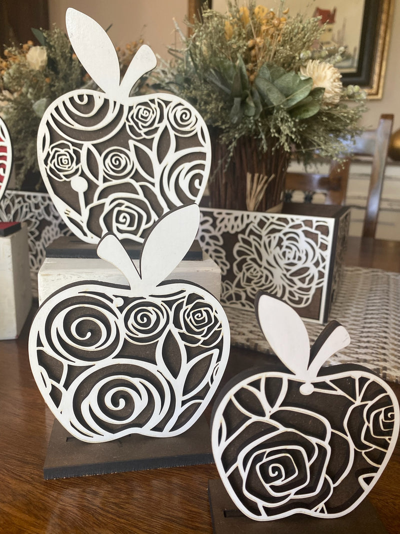 Set of 3 Floral Apples with Stands