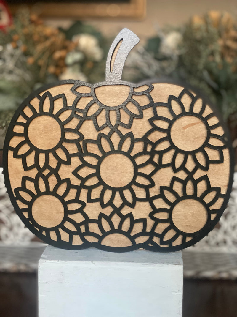 Ornate Floral Pumpkins with Stand