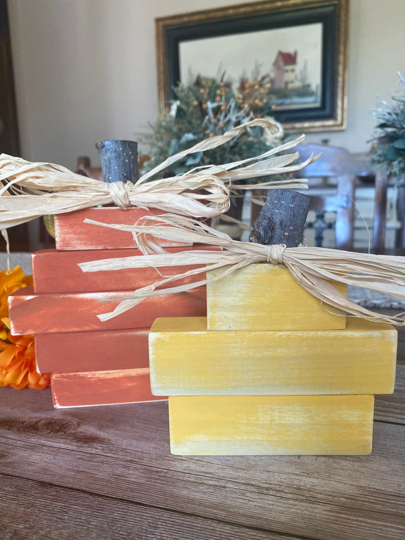 Set of 2 Wood Pumpkins
