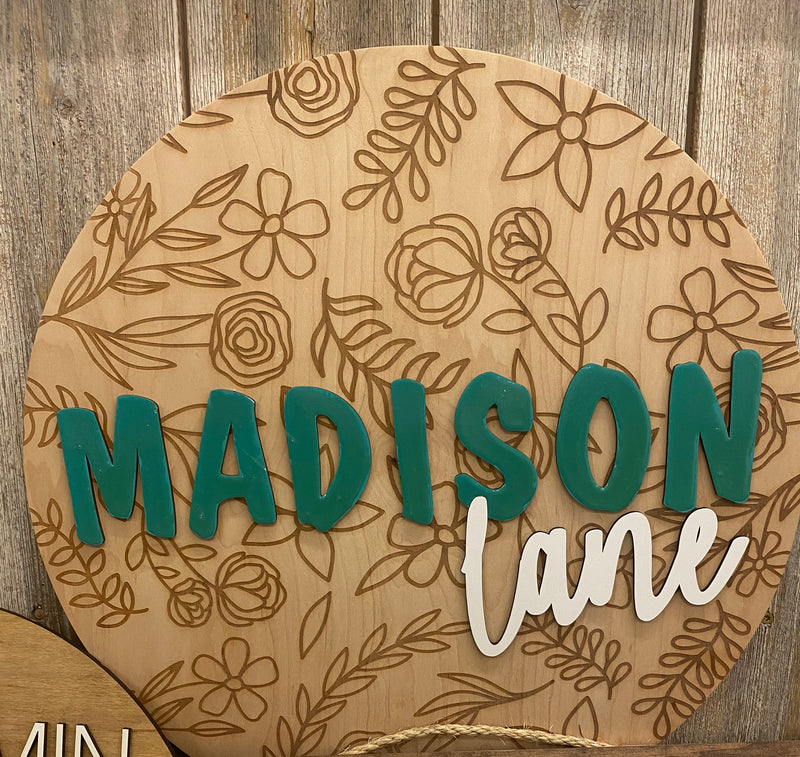 18" Personalized Engraved Floral Name Nursery Sign