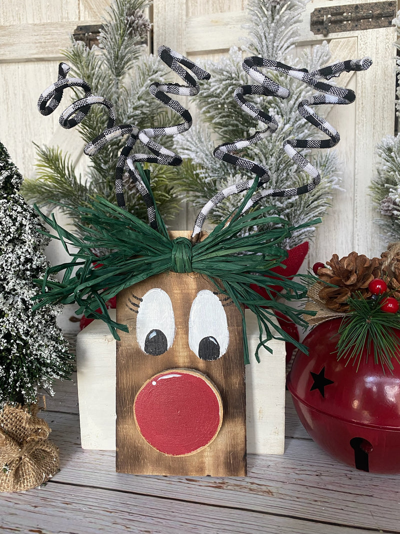 Rudolph with Antlers Pallet Wood Tag