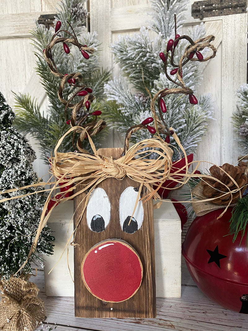 Rudolph with Antlers Pallet Wood Tag
