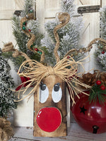 Rudolph with Antlers Pallet Wood Tag