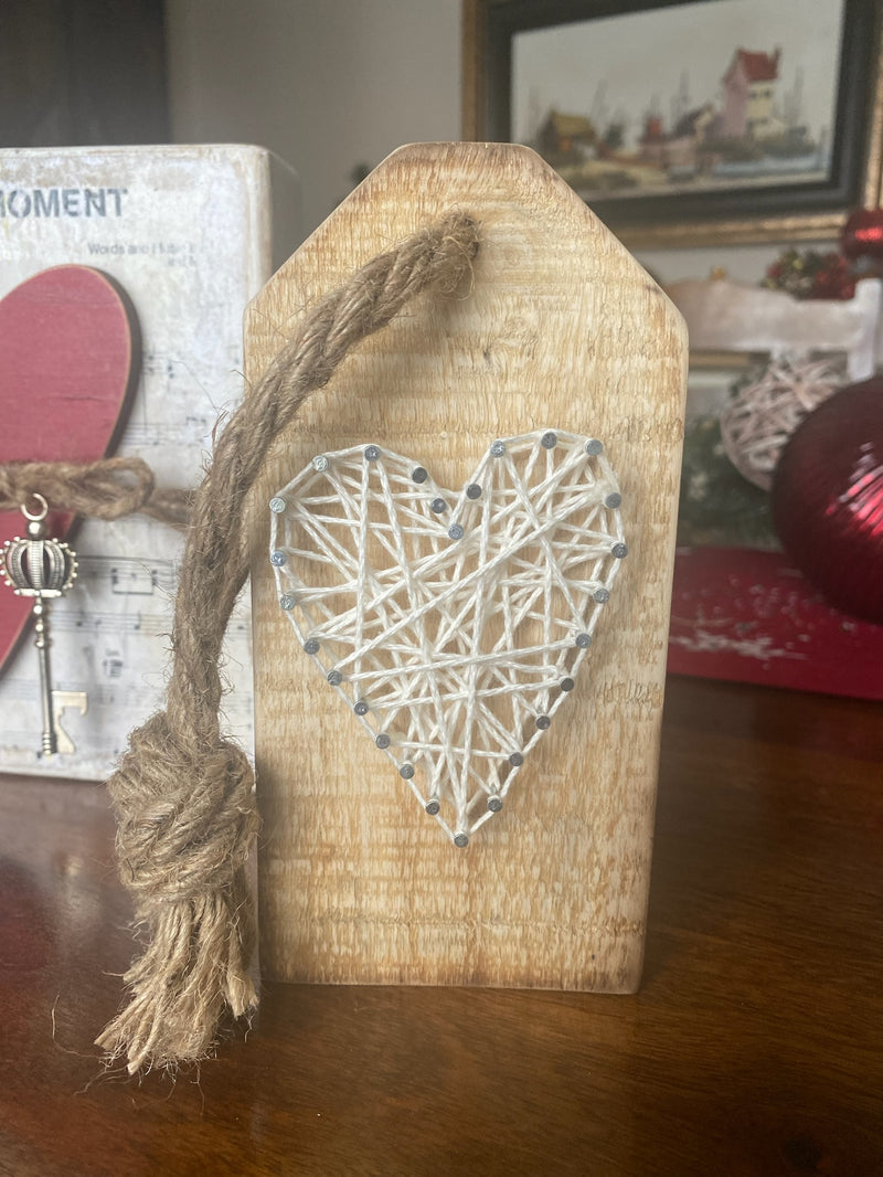 Pallet Wood Rustic String Art Heart Tag