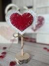 Layered Yarn Hearts on Aspen Wood Round