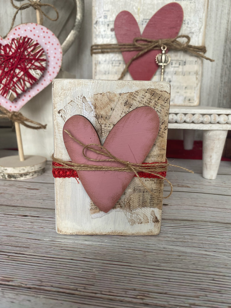 Pink Heart Valentines Day Wood Block