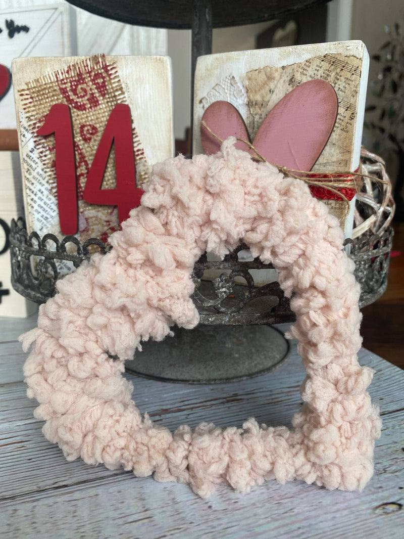 Light Pink Chenille Yarn 4" Open Heart