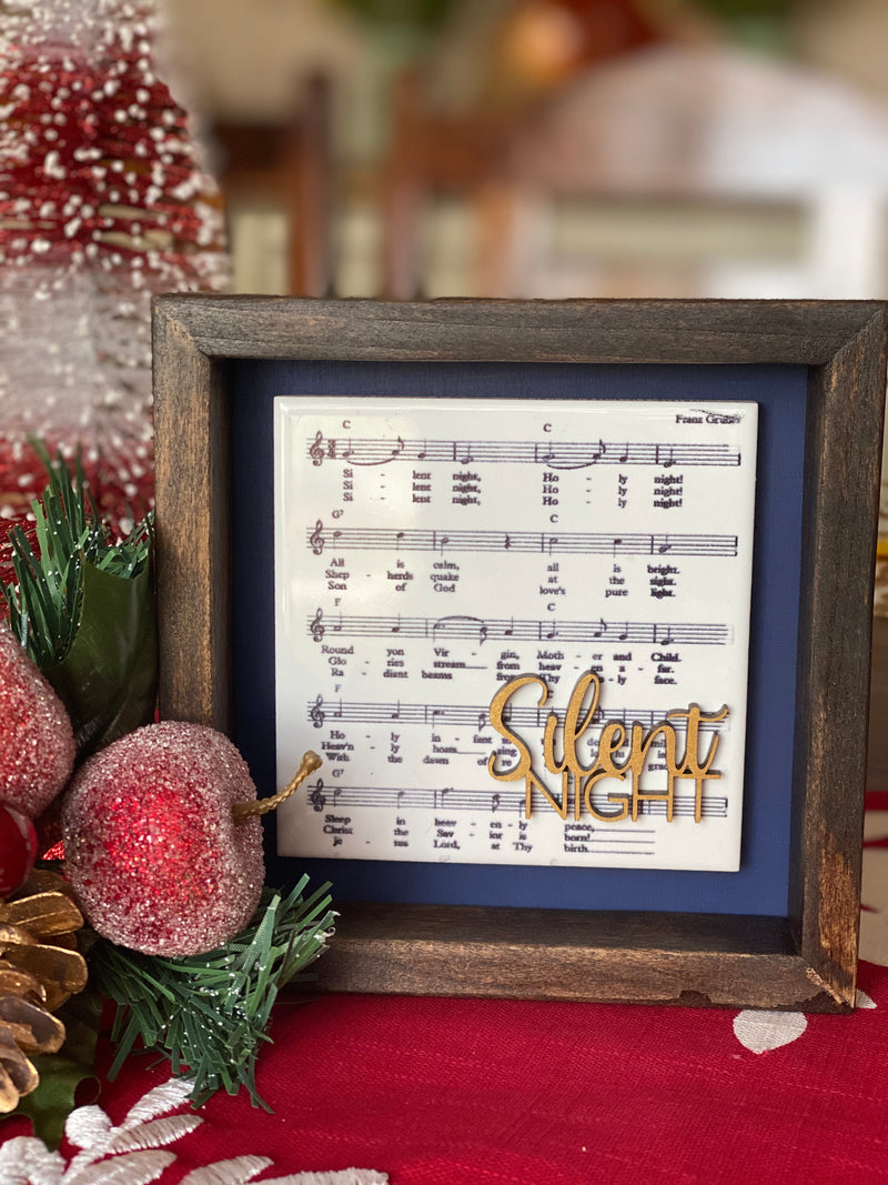 Engraved Tile Silent Night 5x5 Sign