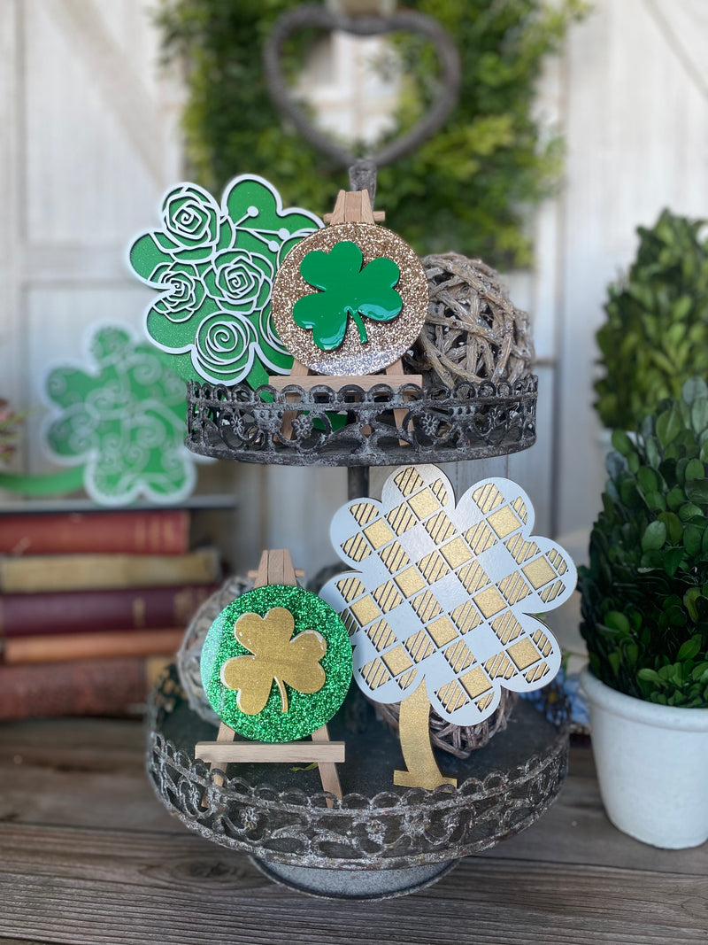 3" Glitter Green or Gold Shamrock with Easel