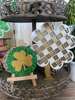 3" Glitter Green or Gold Shamrock with Easel