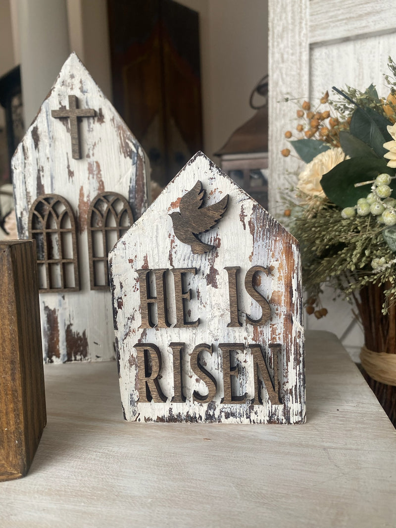 He Is Risen Small Chippy Wood Block