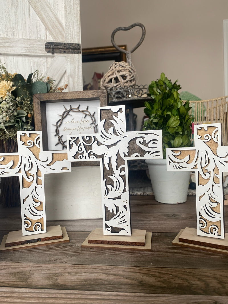 Flourish Three Crosses with Stands