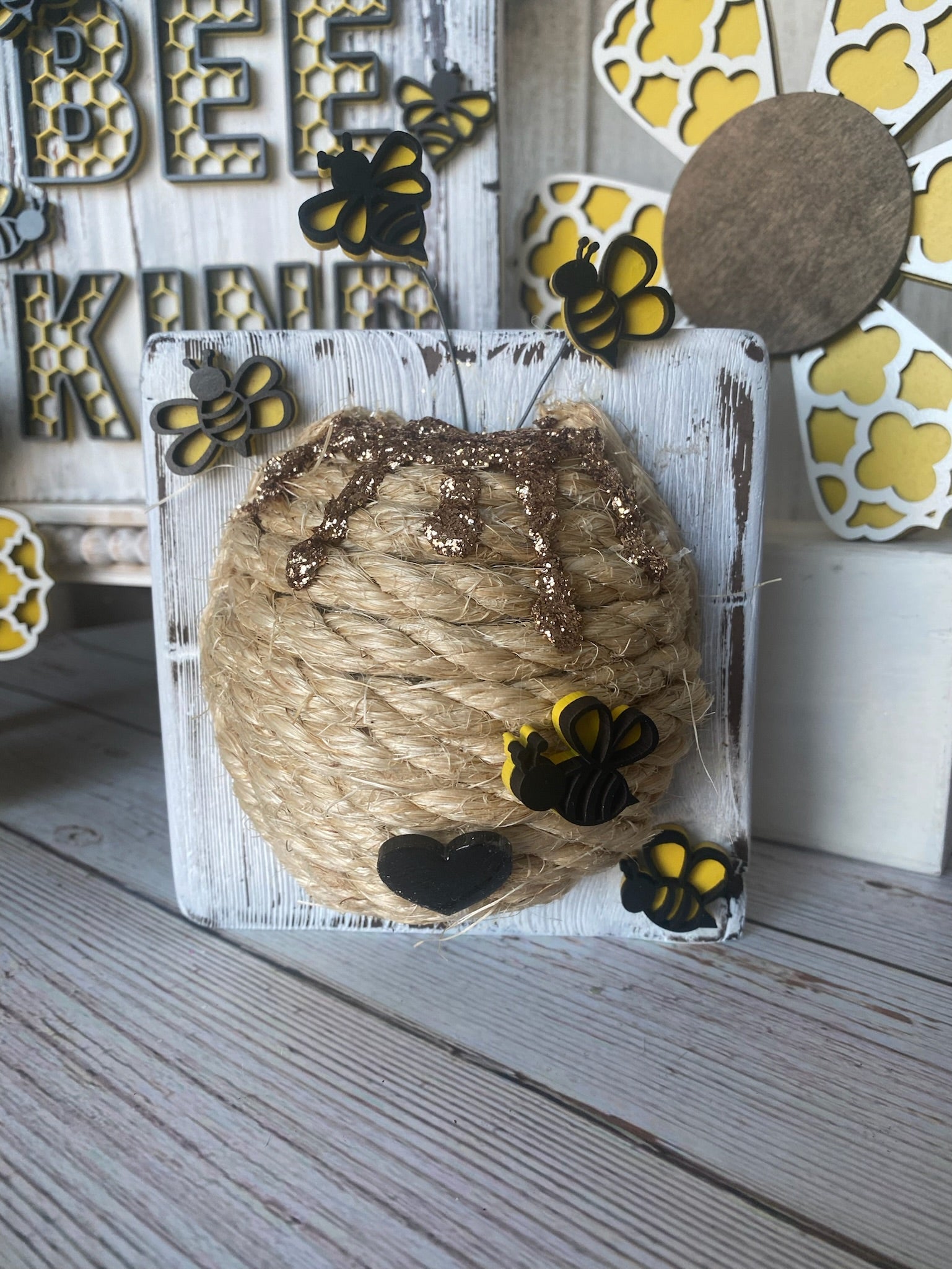 Handmade Honey Bee Decor, Wood Resin Art, Bee Wall Art, Honeycomb