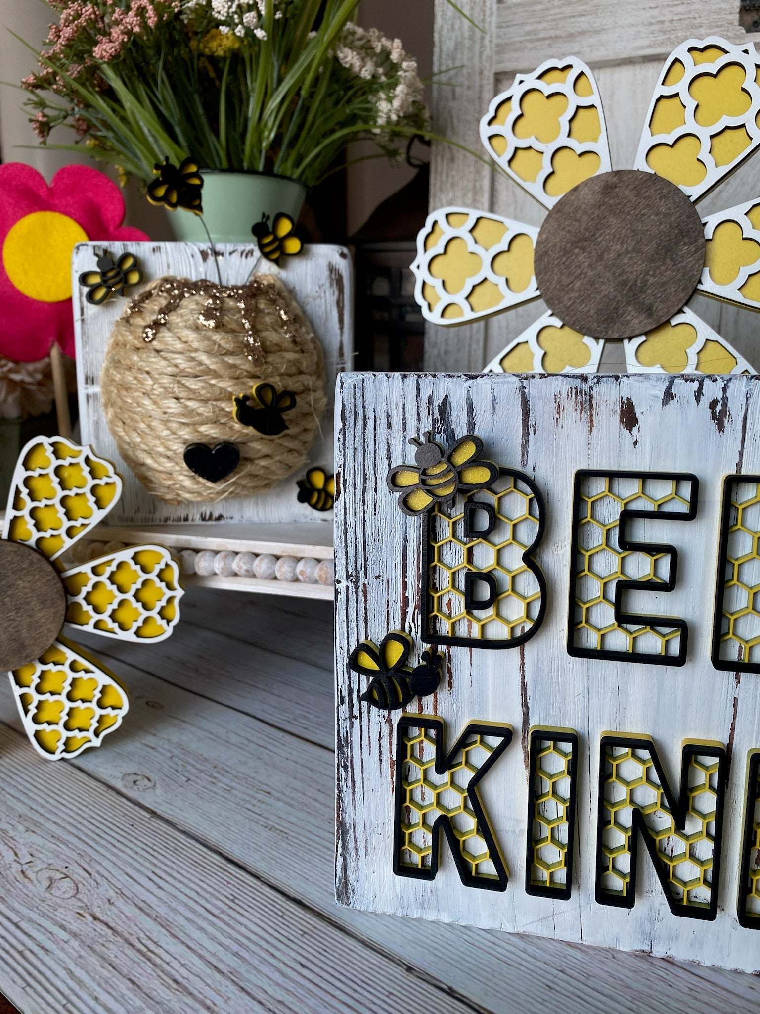 Handmade Honey Bee Decor, Wood Resin Art, Bee Wall Art, Honeycomb