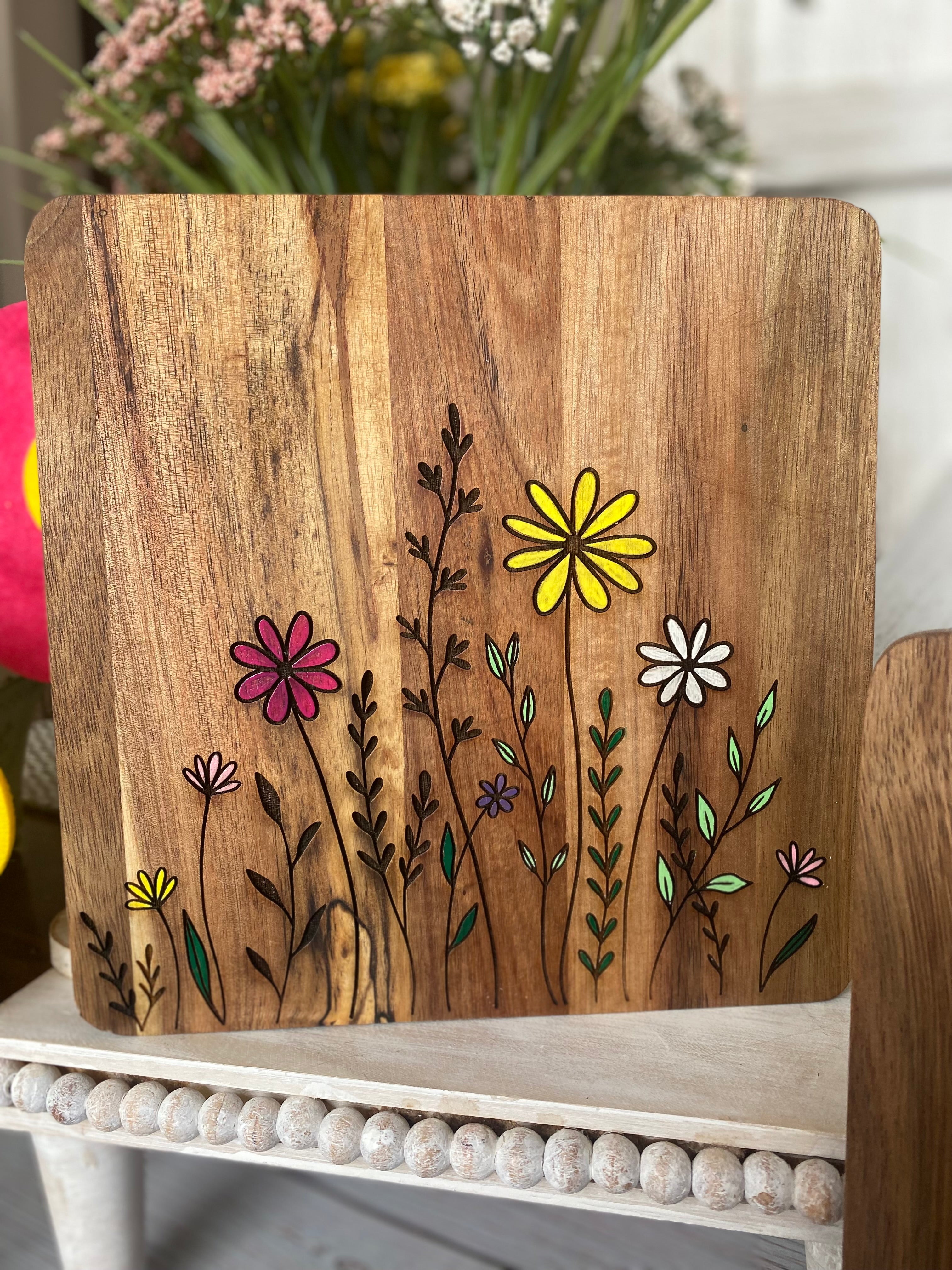8 x 8 Acacia Wildflower Engraved Board – Mountain Edge Designs