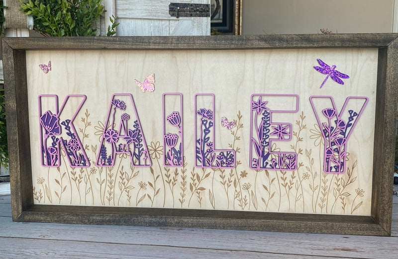 Floral Theme 12x24 Name Sign