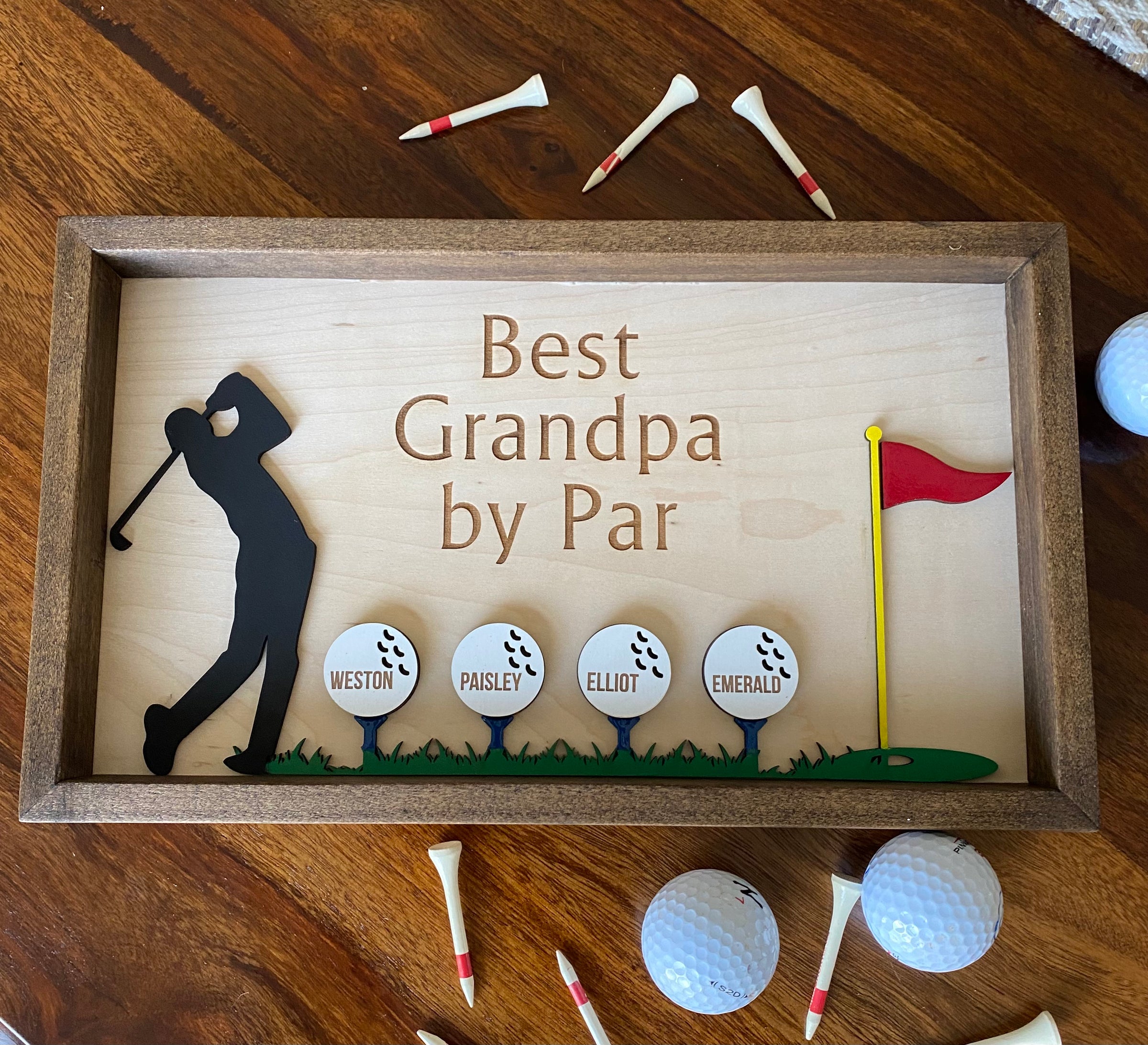 Best Dad By Par Custom Kids Names, Christmas Golf Gift For Dad, Dad Golf  Gift Sign - Best Personalized Gifts For Everyone