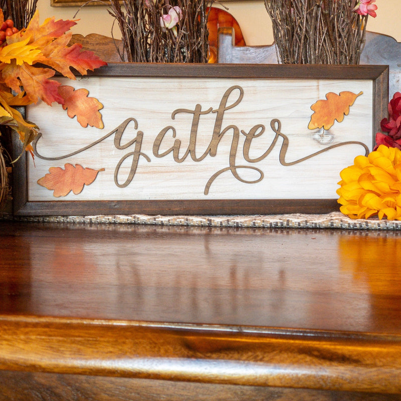 Fall Gather Sign 15 x 5 Shelf Sitter