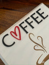 Coffee Wood Sign with Heart Outline