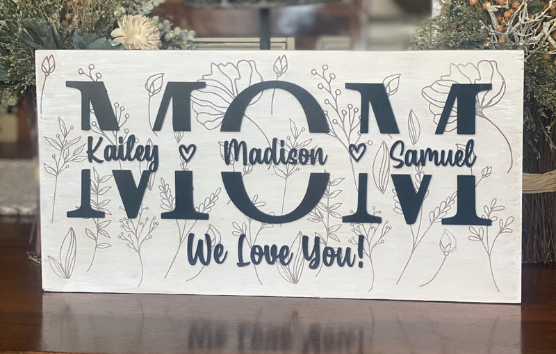 Vintage Flower Mom Sign/Mother’s Day with Kids Names
