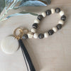 Cream/Leopard/Stripe Wood Bead Bracelet Key Ring