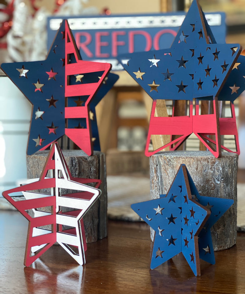 3D Set of 5 Red, White and Blue Stars Tiered Tray Patriotic Decor