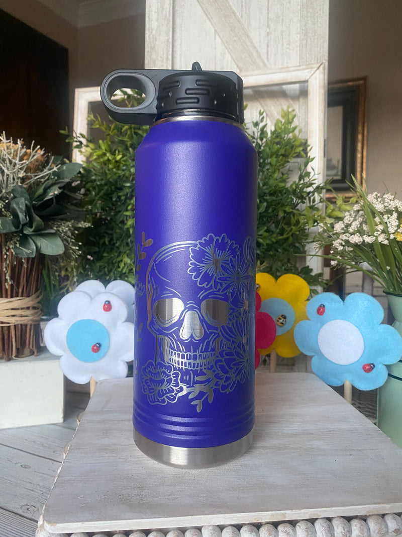 Skull with Flowers Full Wrap 32 oz. Polar Camel Drinkware