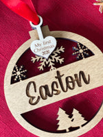First Christmas Personalized Name Ornament/Cut Out Snowflakes and Trees